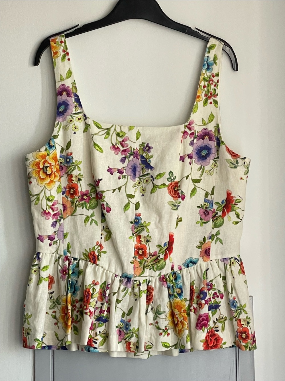 NWT AVEC LES FILLES Floral Linen Blend Peplum Sleeveless Top